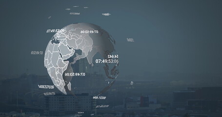 Image of globe over cityscape