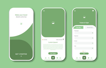 Online travel ticket booking design for mobile application. Travel ticket booking platform screen. Graphical user interface for responsive mobile applications