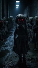 Creepy Dolls: Dark Cinematic Background in Vibrant RGB Colors Generative AI