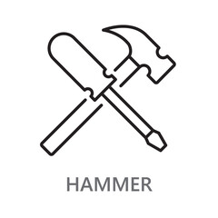 hammer, driver icon. line vector icon on white background. high quality design element. editable linear style stroke. vector icon. 