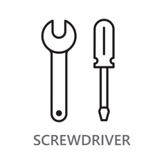 Wrench and driver icons. Line vector icons on white background. High quality design elements. Editable linear style strokes. Vector icons.