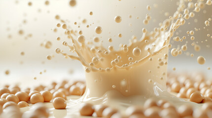 Soy milk and with Soybeans. Generative Ai illustration.	
 - obrazy, fototapety, plakaty