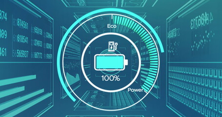 Image of scope scanning and data processing on blue background