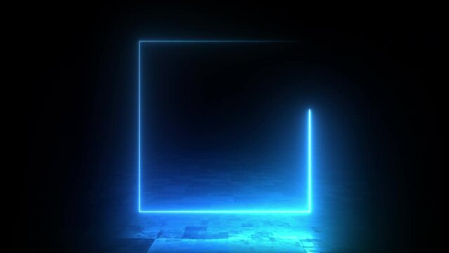 Glowing neon blue square animation on black background. Seamless loop
