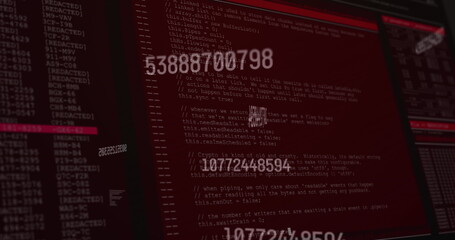 Image of numbers changing and data processing on computer screens
