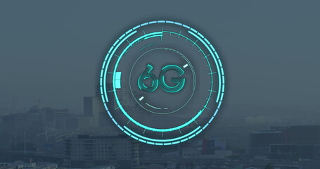 Image of scope scanning with 6g text over cityscape