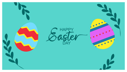 Happy Easter banner. Trendy Easter design with  Modern minimal style typography, hand painted strokes and dots, eggs, bunny ears, in pastel colors. Horizontal poster, greeting card, header for website