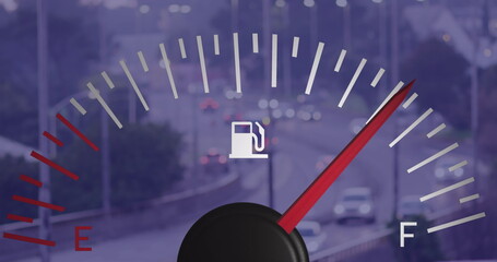 Naklejka premium Image of speedometer over street
