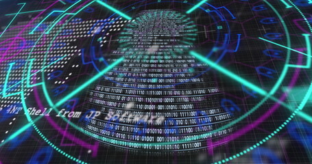 Image of scope scanning over data processing on black background