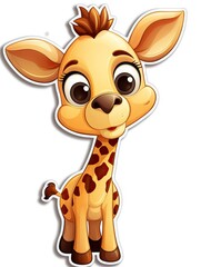 Fototapeta premium Cute Baby Giraffe Stickers on White Background AI Generated
