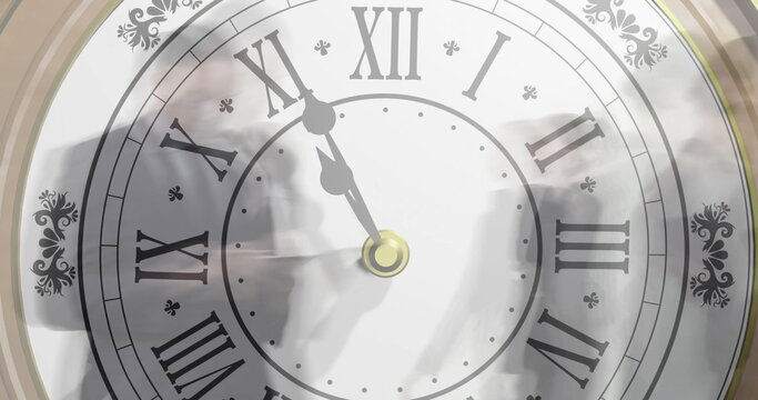 Image of clock ticking over cityscape - Powered by Adobe