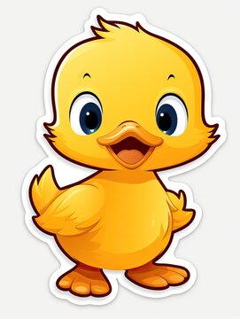 Cute Duckling Sticker on White Background AI Generated
