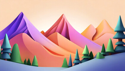 Mountain range through the forest on digital art concept, Generative AI.