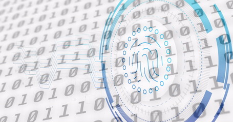 Image of fingerprint icon over data processing on white background