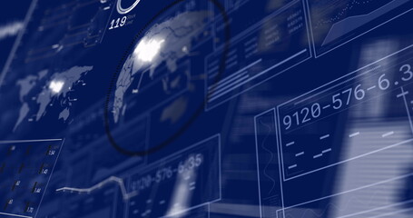 Image of data processing on blue background