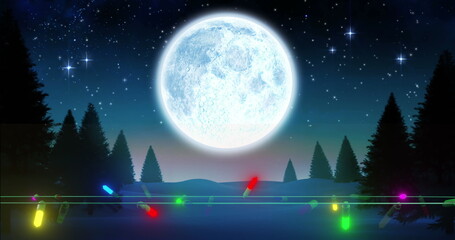 Fototapeta premium A serene night landscape showcases a luminous full moon