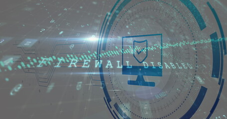 Image of computer icon over data processing on white background