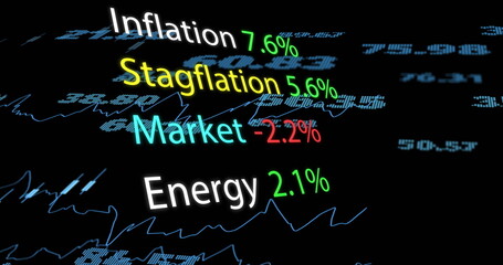 Image of financial data processing with numbers over black background
