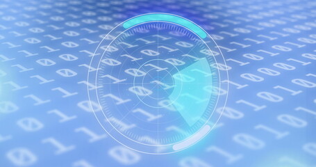 Image of scope scanning and binary coding data processing on blue background
