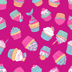 SEAMLESS PATTERN OF CUPCAKES