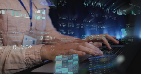 Image of data processing over caucasian businessman using computer in office