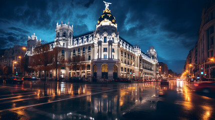 Fototapeta na wymiar The night view of the beautiful city of Madrid, Spain