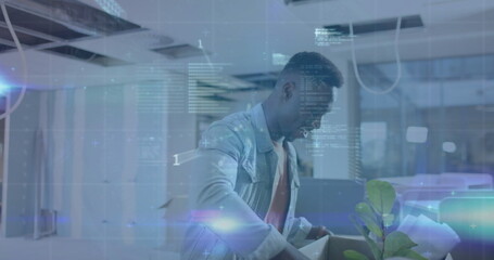 Image of data processing over biracial businessman in office