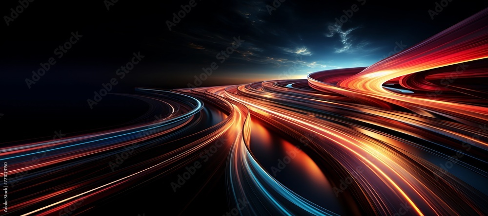 Wall mural abstract space is adorned with tracks of neon lights, creating a captivating sense of speed and futu