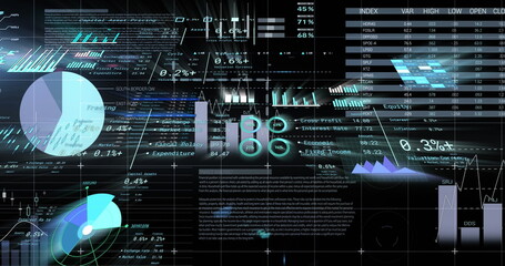 Image of financial data processing over dark background