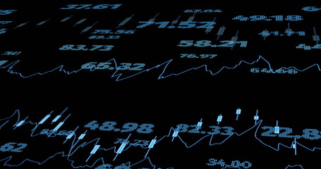 Image of financial data processing with numbers over black background