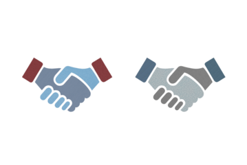 Shake hand icon symbol with texture red and blue