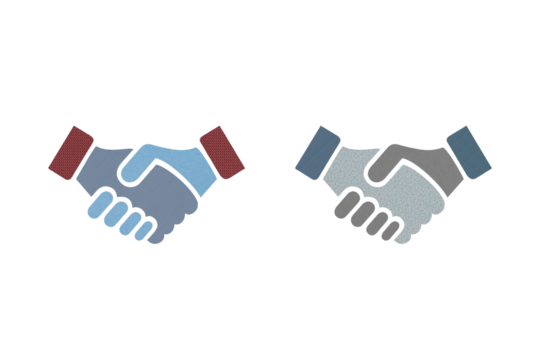 Shake hand icon symbol with texture red and blue