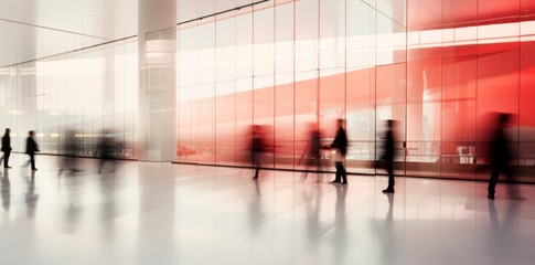 Beautiful motion blur of people walking in the morning rush hour, busy modern life concept.