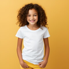 Beautiful little girl in a white blank t-shirt