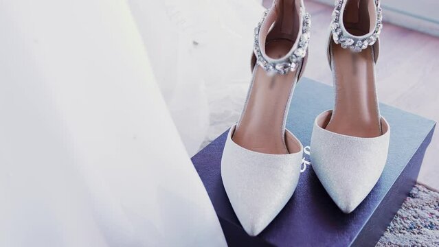 Top view of an elegant bridal shoes