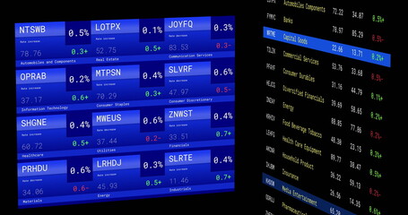 Fototapeta premium Image of financial data processing with screens over black background