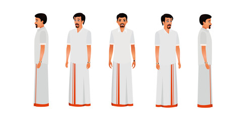A Indian Man character Indian Man Wearing Shirt and Pant, Character Front, side, back view and explainer animation poses - obrazy, fototapety, plakaty