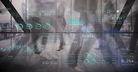 Image of financial data processing over people in office