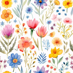 Seamless pattern of Vibrant Watercolor Floral Patterns Collection, Wrapping paper pattern