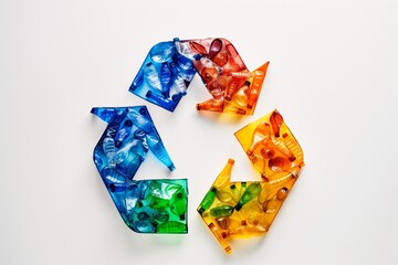 AI Generated Illustration of Recycle Symbol made of Colorful Plastic PET bottles