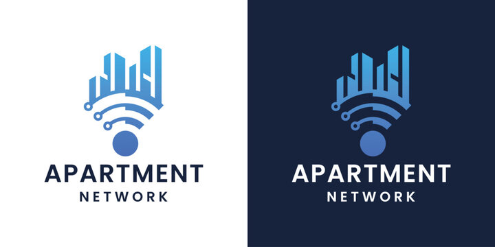 modern and luxury apartment network technology logo design