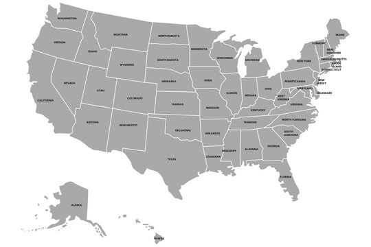 Poster map of United States of America with state names.