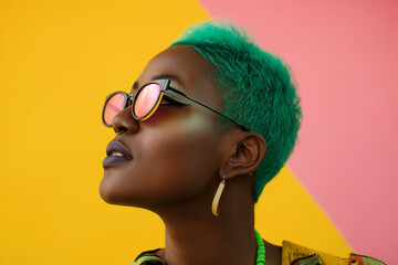 Beautiful black woman model posing for photo in various colors