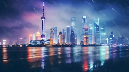 Gardinen The night view of a beautiful city in Shanghai, China © k design