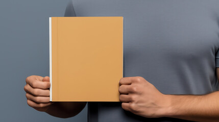 Man's hands holding blank book mockup