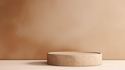 beige podium for product presentation. Abstract minimal background.