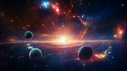 cosmic theater, a celestial dance of planets unfolds, choreographing an intricate ballet of orbs...