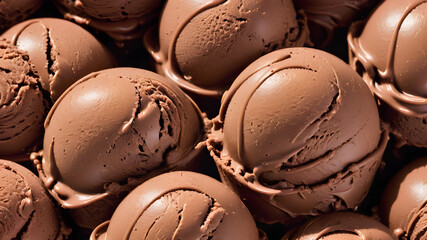 chocolate ice cream scoop, close up texture of a chocolate ice cream