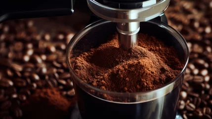 Foto op Plexiglas coffee grinder and coffee beans, close-up, macro Generative AI © Alex