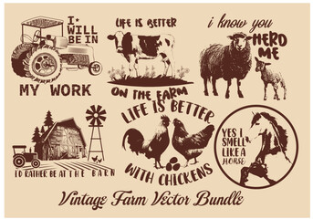 Vintage Farm Vector Sublimation Bundle Design
